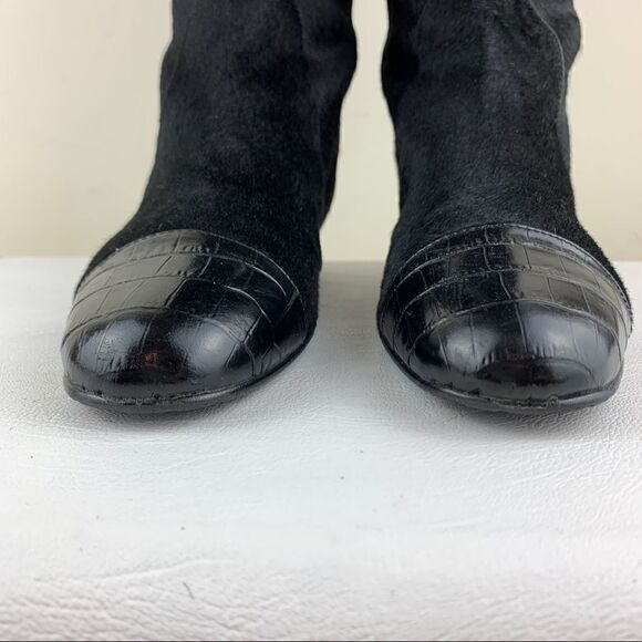 Migliorini Black Calf-Hair Tall Wedge Boots Back-Lace Detail‎ - Picture 3 of 16